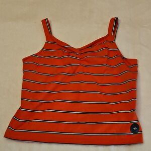 White Fawn Orange Cotton Spandex V-Neck Sleeveless Striped Tank Top XL